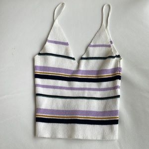 V neck Ribbed & Striped soft tank top